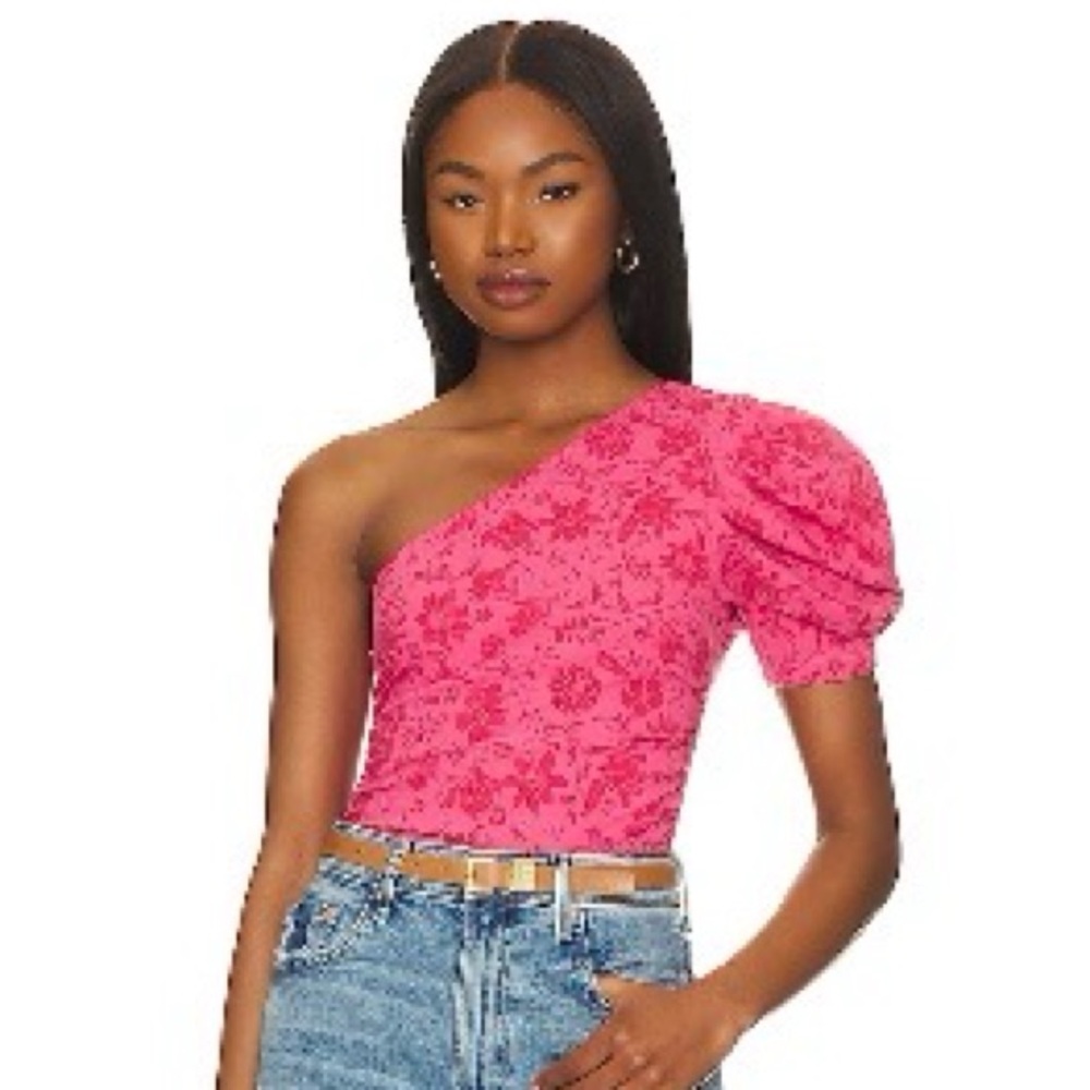 NWOT. Free People Puff-Sleeve Bodysuit - Hot Pink. Never worn.